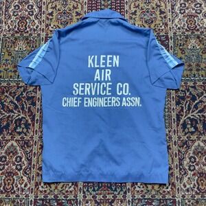 VTG 60s 70s Kleen‎ Air Engineers Hilton Bowling Shirt Blue S USA Ribbon Stripe